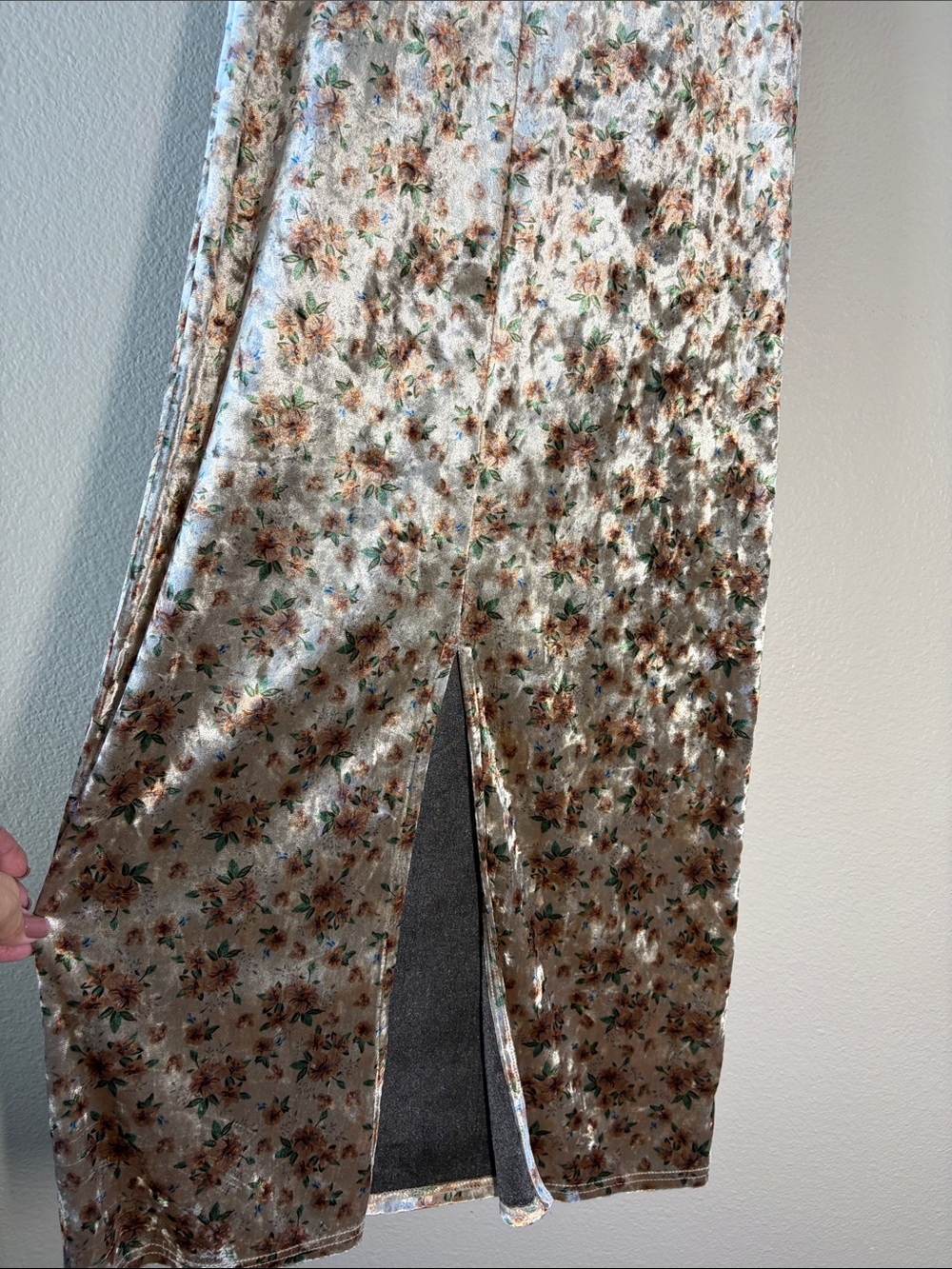 Emory Park Velvet Floral Slip Dress in Brown, Cream and Green - Picture 11 of 12